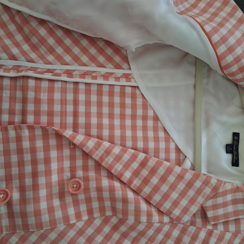 Brooks Brothers Peach Gingham 3 Piece Suit Set - Picture 9 of 16